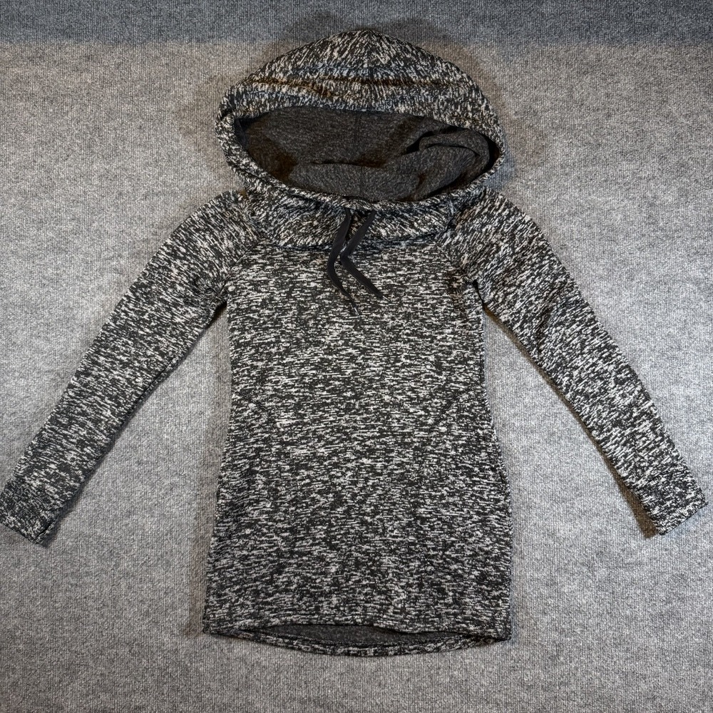 Soybu Women's M Simone Cowl Neck Drawstring Hoodie Black Heathered Pockets Long